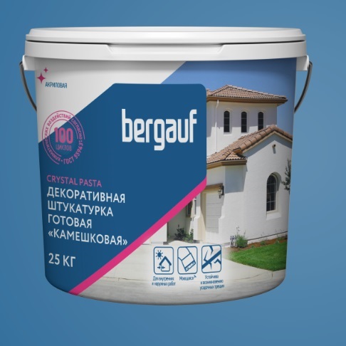 Готовая акриловая штукатурка Bergauf Crystal Pasta &quot;камешкая&quot; RAL 7035 25 кг.